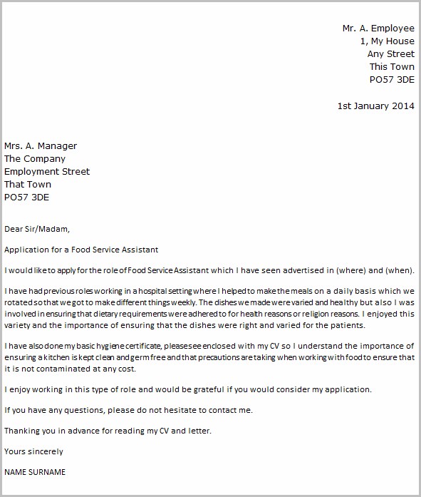 Cover Letter For Food Service Helper Cover Letter For Food Service Helper