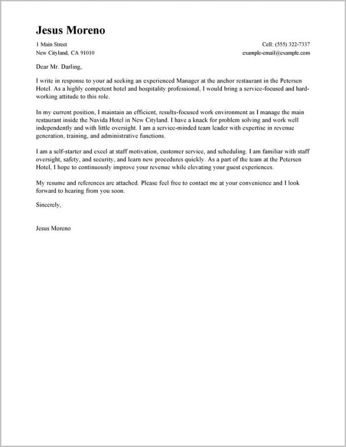 Cover Letter For Job In Hotel Example Cover Letter For Job In Hotel Example