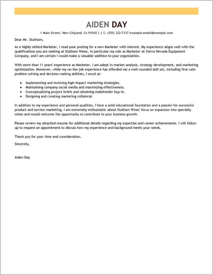 Cover Letter For Marketing Job Example Cover Letter For Marketing Job Example