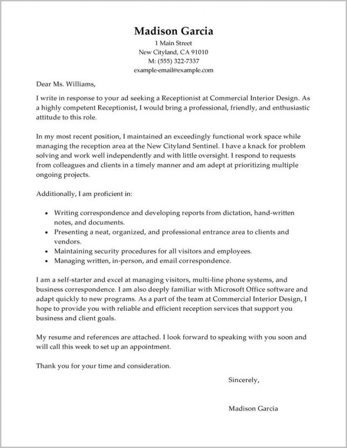 Cover Letter For Resume Examples For Receptionist Cover Letter For Resume Examples For Receptionist