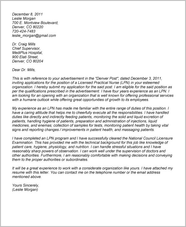 Cover Letter For Resume Lpn Cover Letter For Resume Lpn