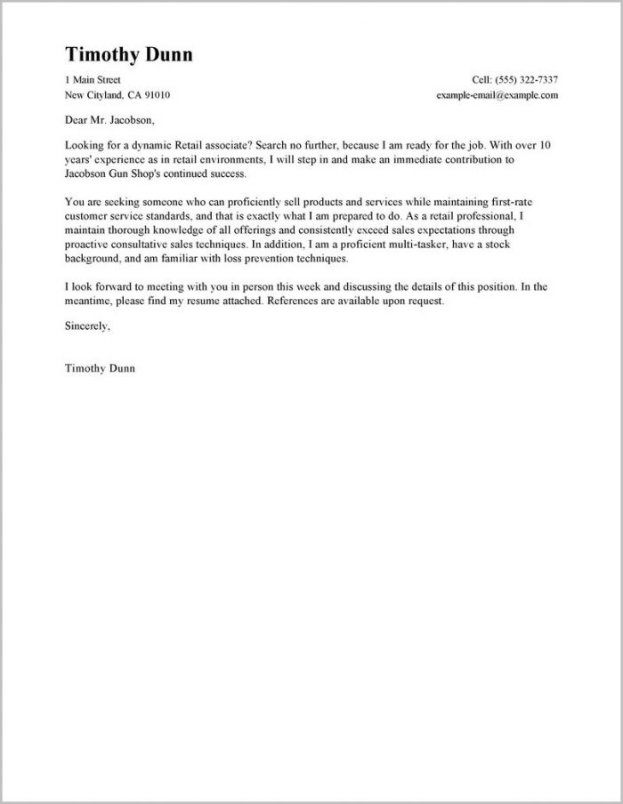 Cover Letter For Resume Retail Cover Letter For Resume Retail