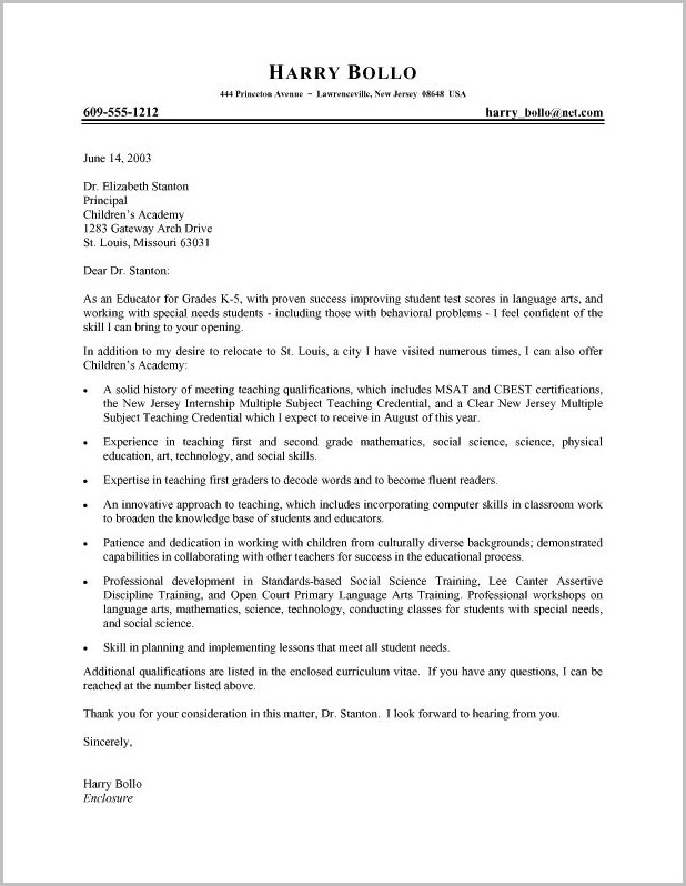 Cover Letter For Teacher Job Examples Cover Letter For Teacher Job Examples