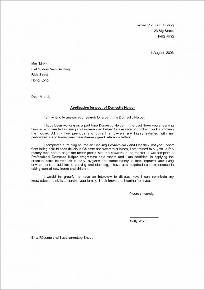 Cover Letter Sample Domestic Helper Cover Letter Sample Domestic Helper