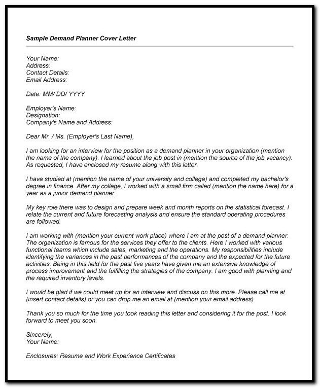 Demand Planning Manager Cover Letter Demand Planning Manager Cover Letter