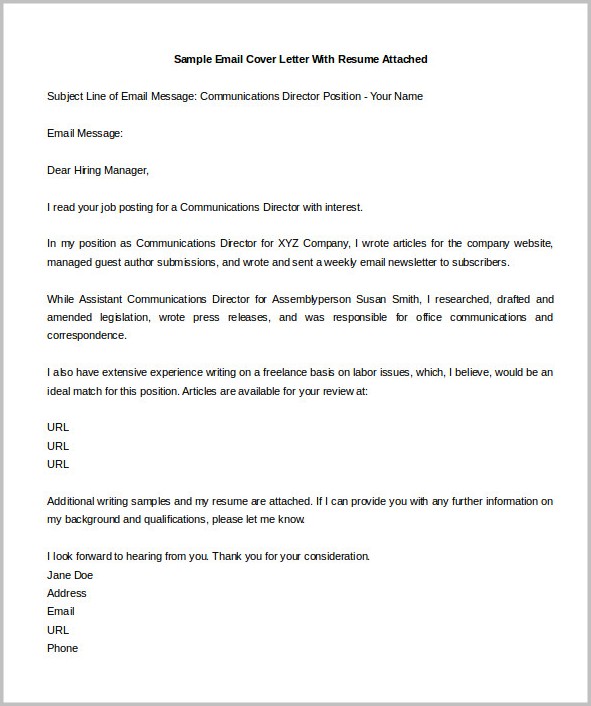 Email Cover Letter For Job Example Email Cover Letter For Job Example