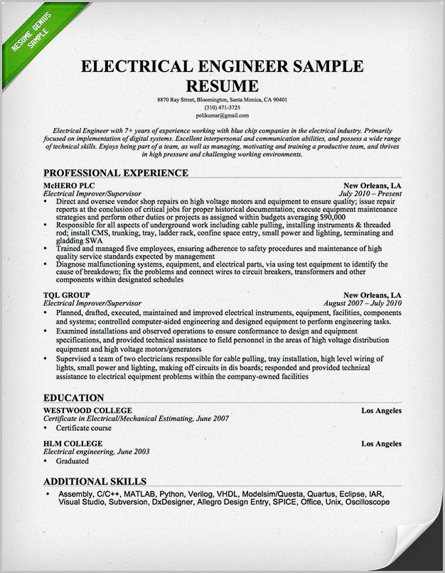Example Cover Letter For Resume Electrical Engineer Example Cover Letter For Resume Electrical Engineer