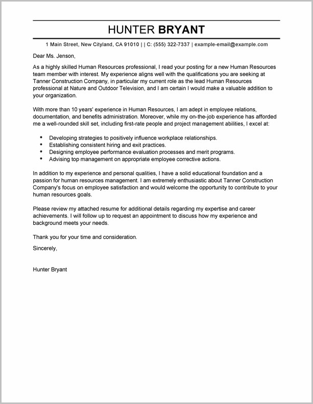 Example Cover Letter For Resume Human Resources Example Cover Letter For Resume Human Resources