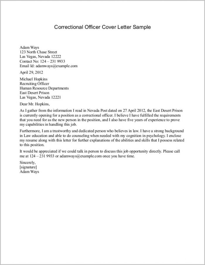 Example Of Cover Letter And Resume For Correctional Officer Job Example Of Cover Letter And Resume For Correctional Officer Job
