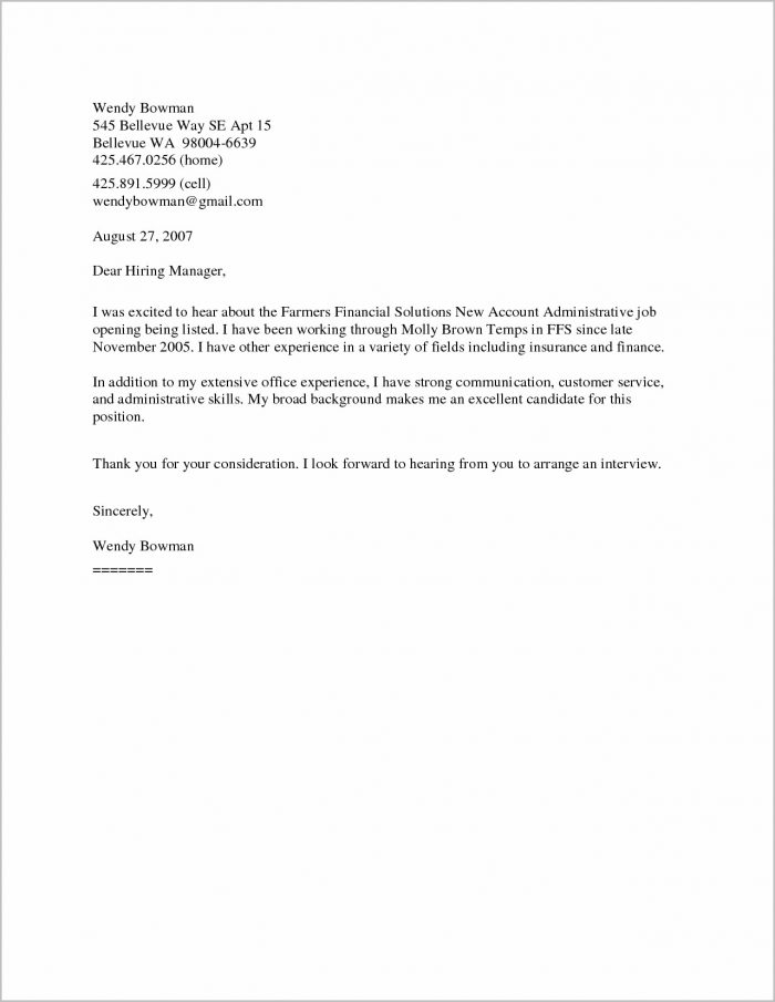 Example Of Cover Letter For A Resume In General Example Of Cover Letter For A Resume In General