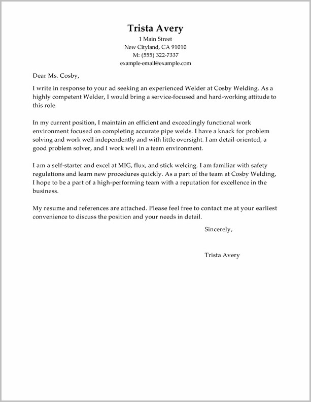 Example Of Cover Letter For Resume For Welder Example Of Cover Letter For Resume For Welder