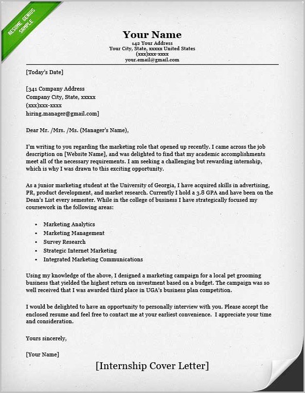 Example Of Cover Letter For Resume Internship Example Of Cover Letter For Resume Internship