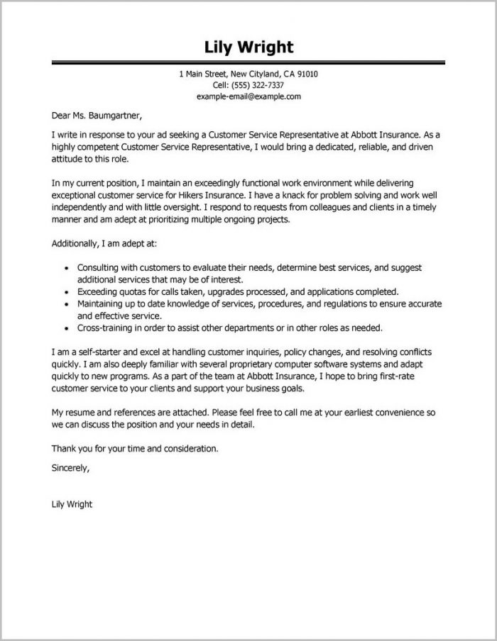 Examples Of Cover Letters For Resumes For Customer Service Examples Of Cover Letters For Resumes For Customer Service