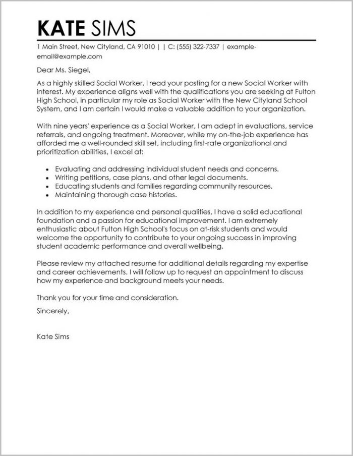 Examples Of Cover Letters For Resumes For Social Workers Examples Of Cover Letters For Resumes For Social Workers