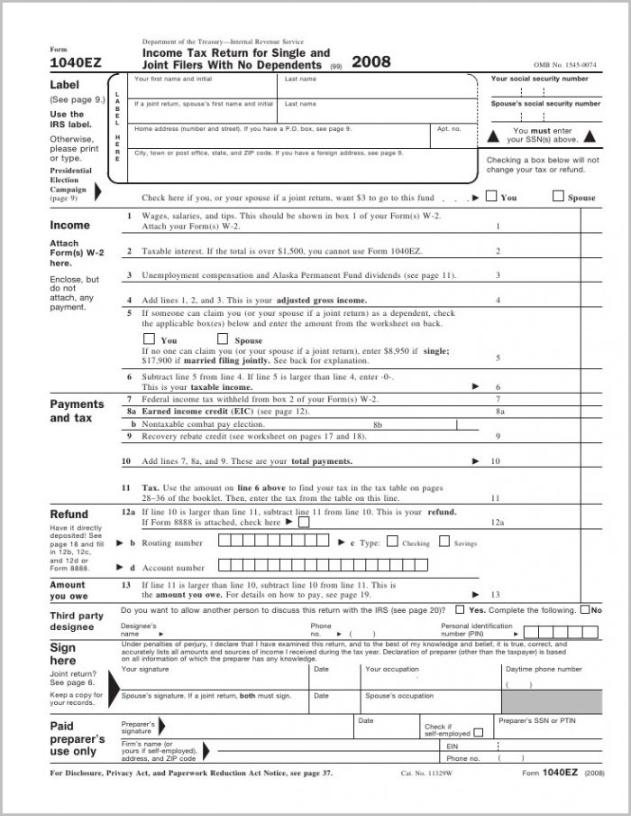 Federal Tax Form 1040ez Online Filing Form  Resume Examples