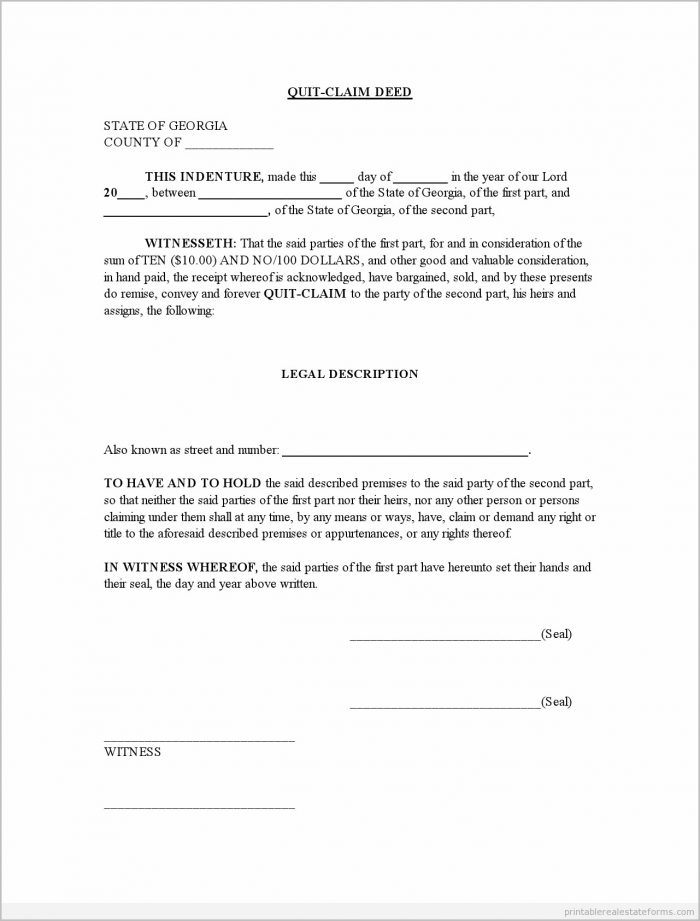 Free Blank Quit Claim Deed Form Georgia Free Blank Quit Claim Deed Form Georgia