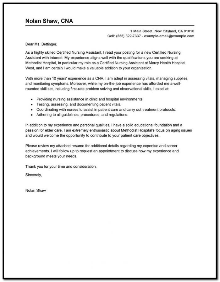 Free Cover Letter Examples For Nursing Assistant Free Cover Letter Examples For Nursing Assistant