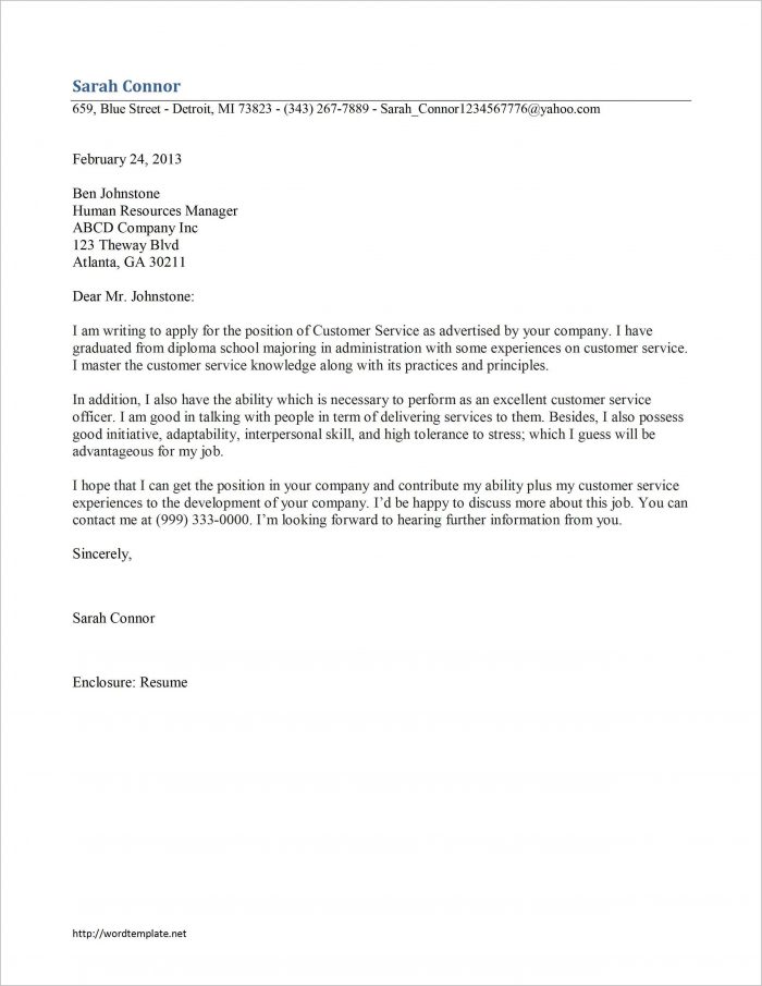 Free Cover Letter Sample For Customer Service Free Cover Letter Sample For Customer Service