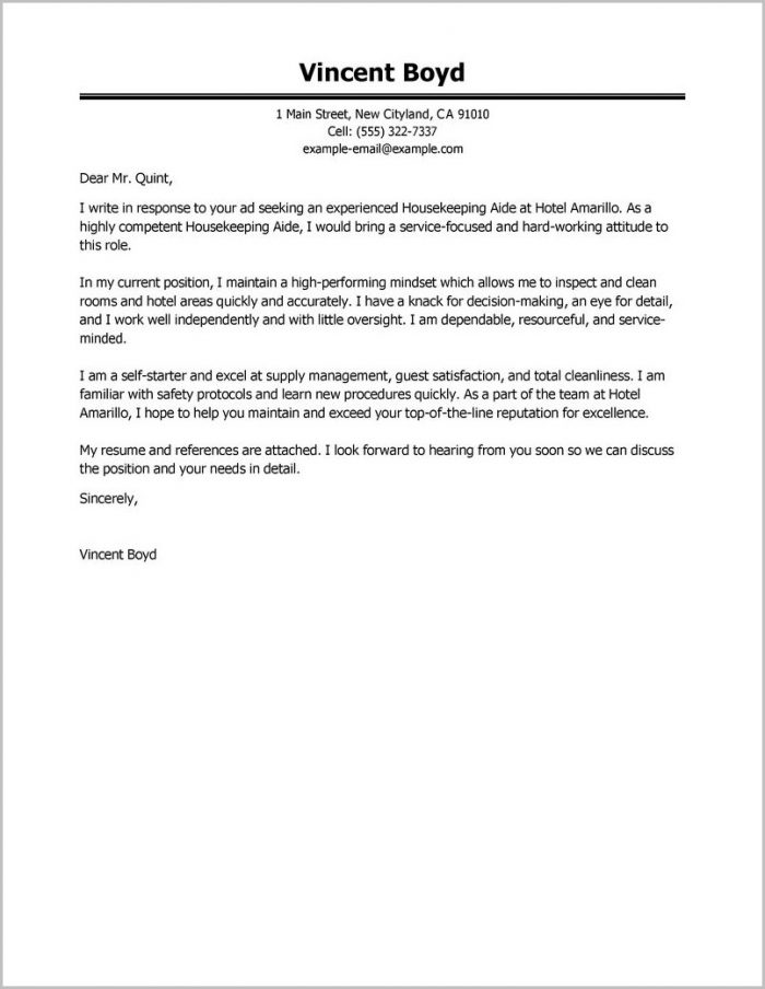 Free Housekeeping Cover Letter Sample Free Housekeeping Cover Letter Sample