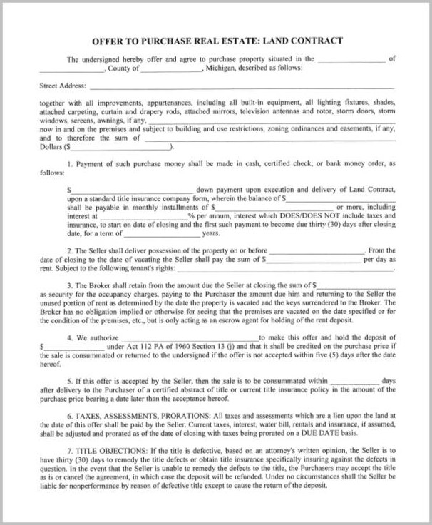 Free Michigan Land Contract Form Free Michigan Land Contract Form