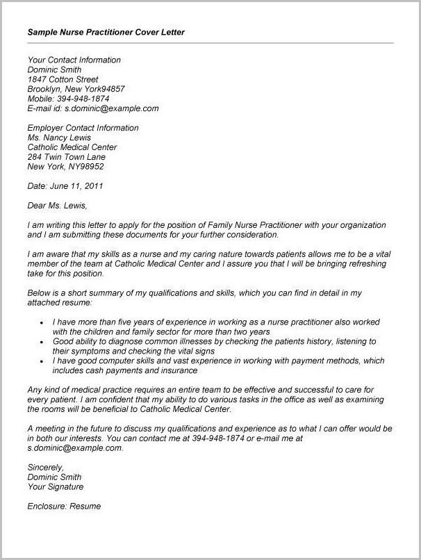 Free Nurse Practitioner Cover Letter Sample Free Nurse Practitioner Cover Letter Sample