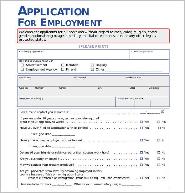 Free Printable Application Form Template Free Printable Application Form Template
