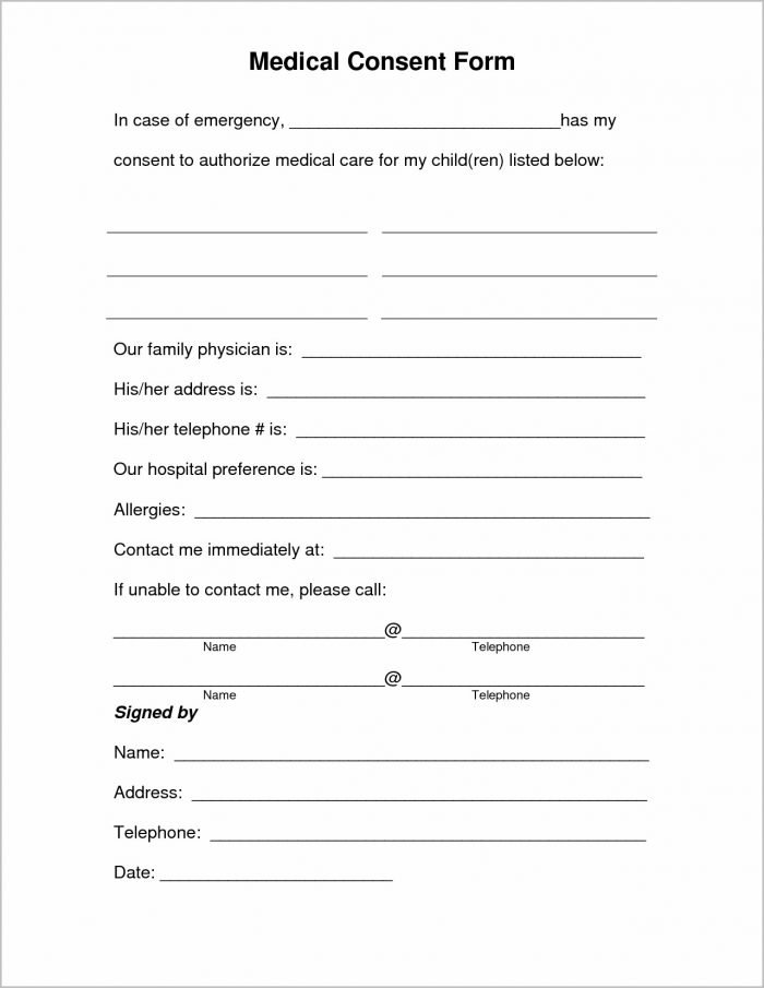 Free Printable Child Medical Consent Form Free Printable Child Medical Consent Form