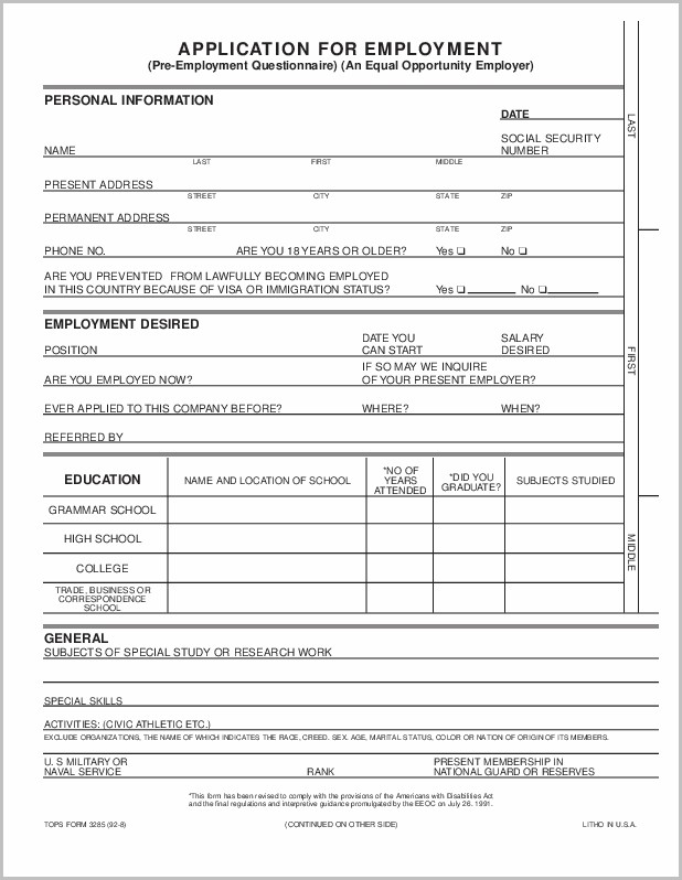 Free Printable Employment Application Form Pdf Free Printable Employment Application Form Pdf