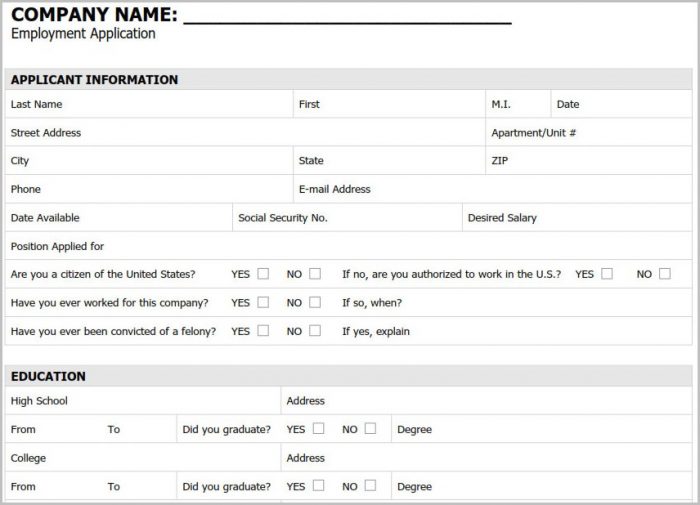 Free Printable Generic Job Application Form Free Printable Generic Job Application Form