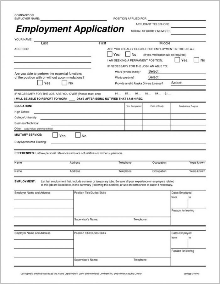 Free Printable Job Application Free Printable Job Application
