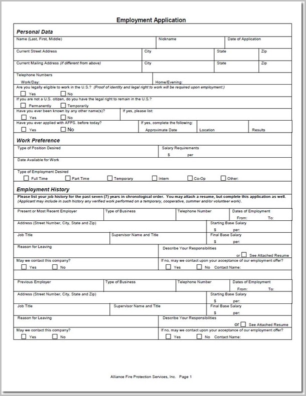 Free Printable Job Applications Pdf Free Printable Job Applications Pdf