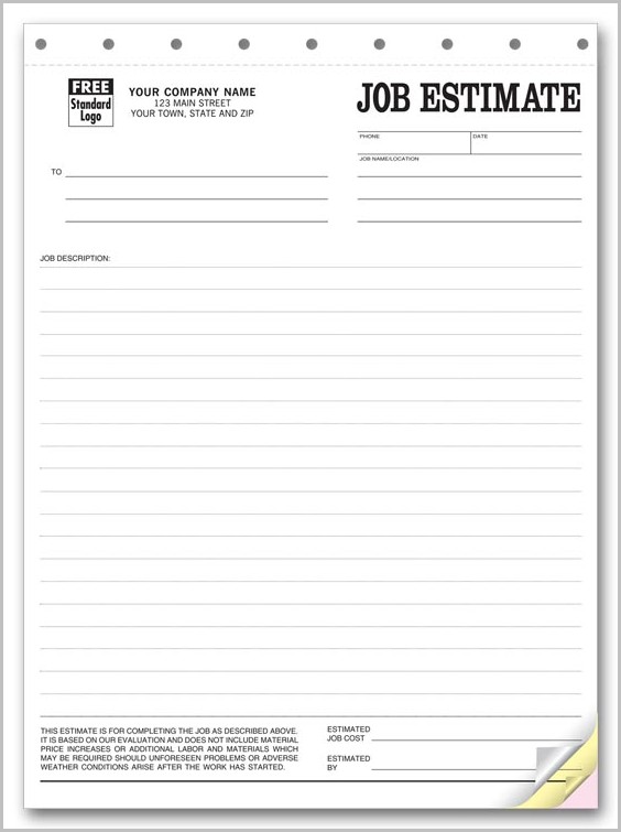 Free Printable Job Estimate Form Free Printable Job Estimate Form