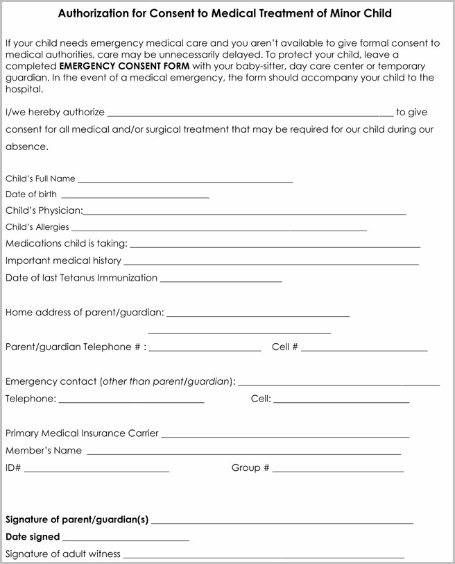Free Printable Minor Medical Consent Form Free Printable Minor Medical Consent Form