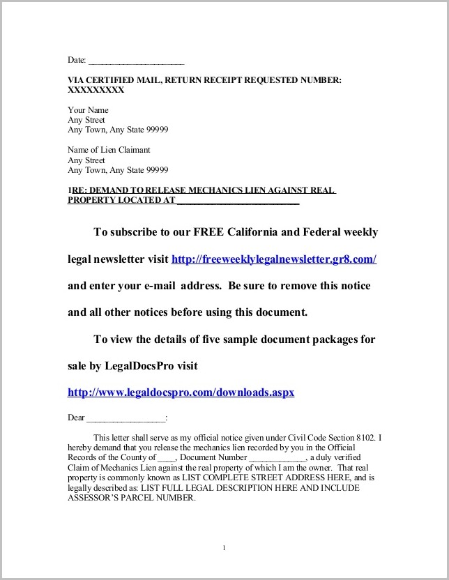 Free Release Of Mechanic's Lien Form Texas Free Release Of Mechanic's Lien Form Texas
