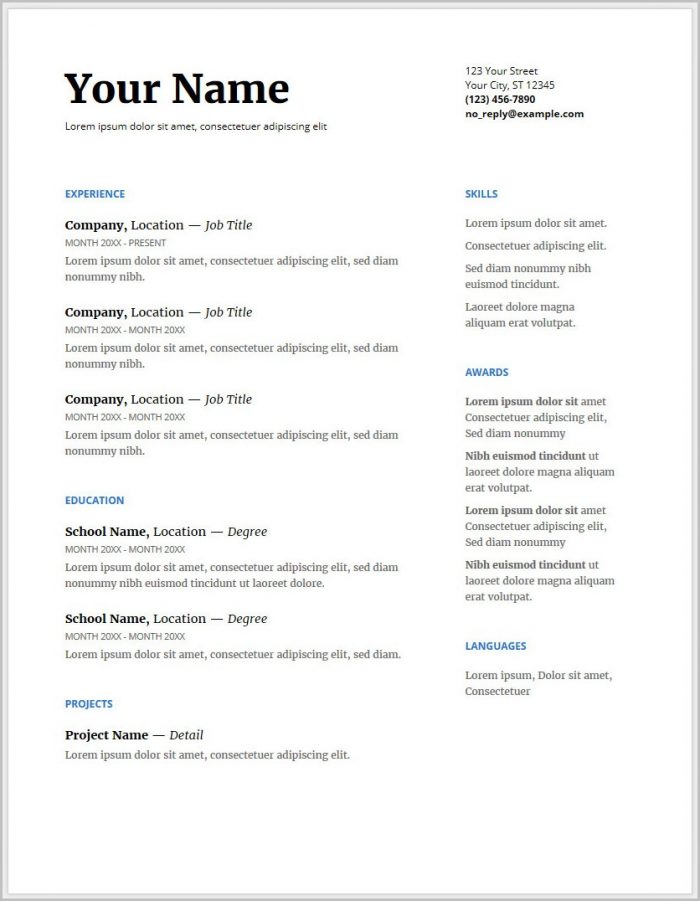Free Resume Template For Google Docs Free Resume Template For Google Docs