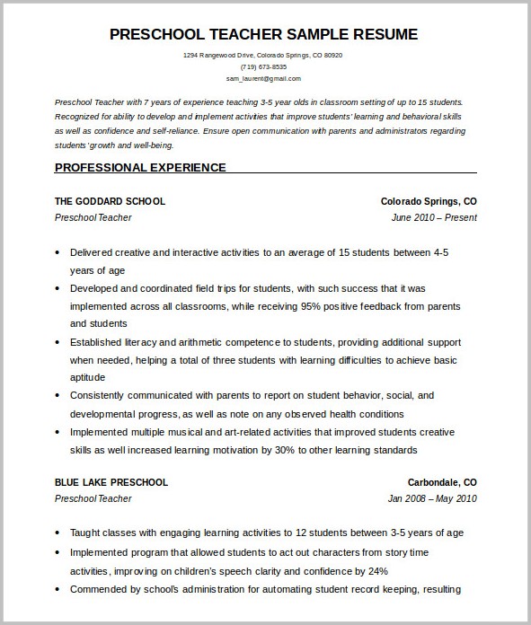 Free Resume Template Teacher Free Resume Template Teacher