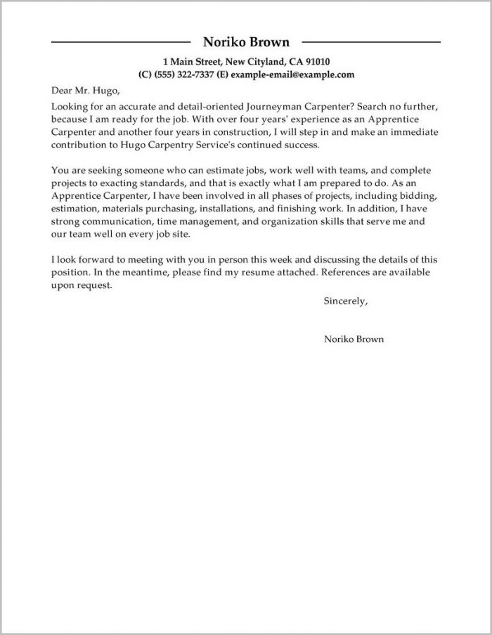 Free Sample Cover Letter For Carpenter Job Free Sample Cover Letter For Carpenter Job