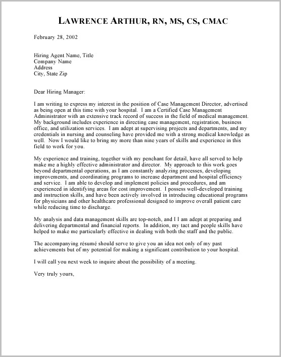 Free Sample Cover Letter For Case Manager Free Sample Cover Letter For Case Manager