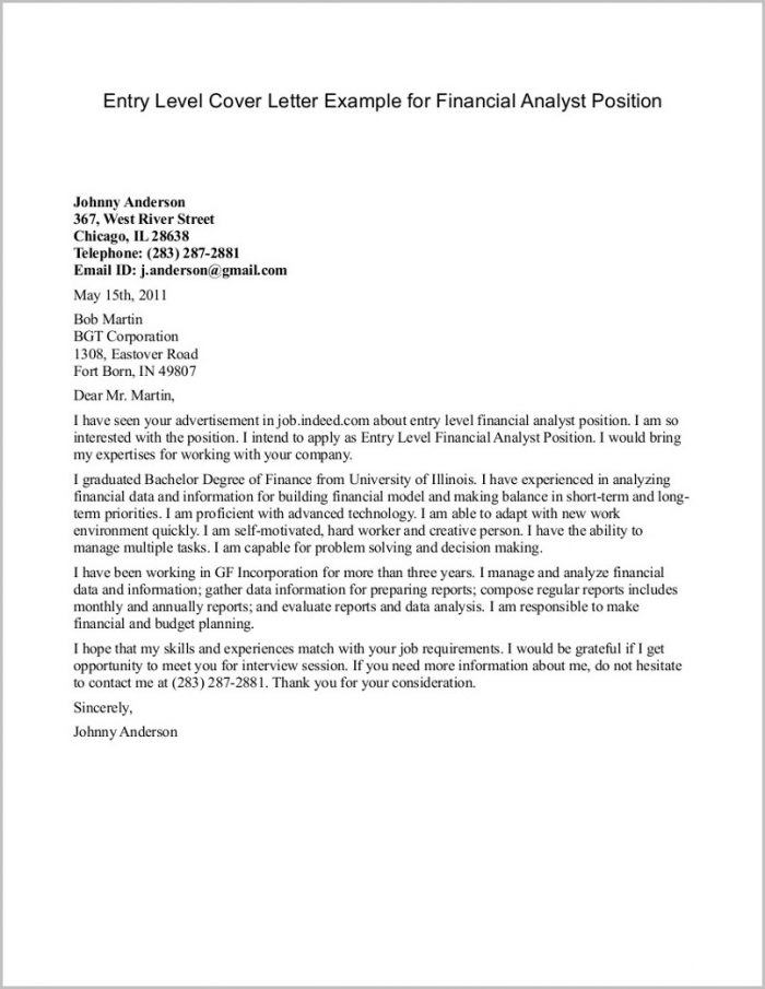 Free Sample Cover Letter For Entry Level Position Free Sample Cover Letter For Entry Level Position