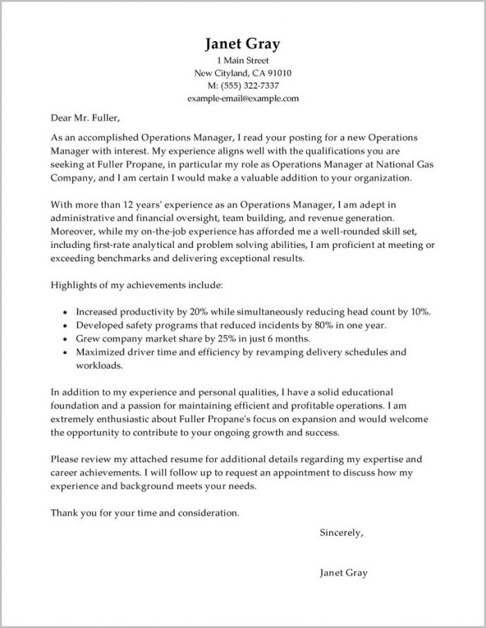 Free Sample Cover Letter For Operations Manager Free Sample Cover Letter For Operations Manager