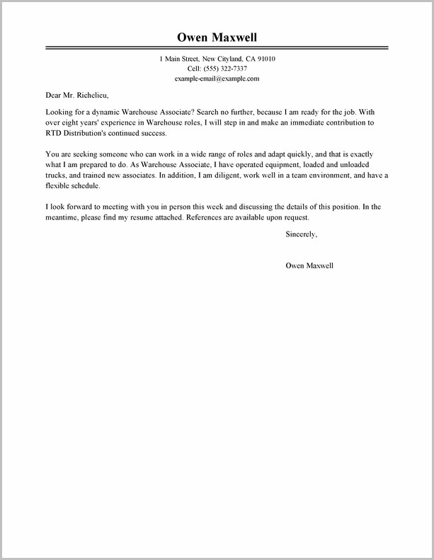 Free Sample Cover Letter For Warehouse Position Free Sample Cover Letter For Warehouse Position