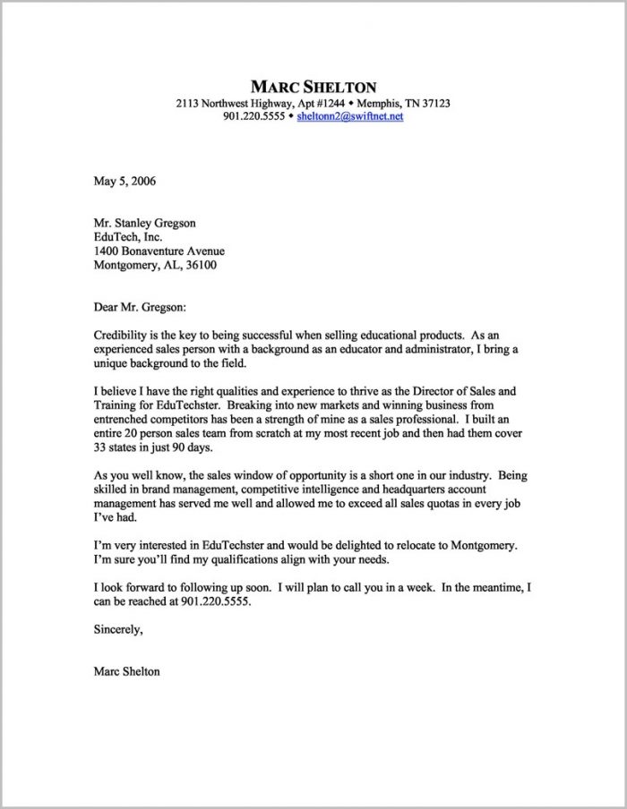 Free Sample Sales Cover Letter Free Sample Sales Cover Letter