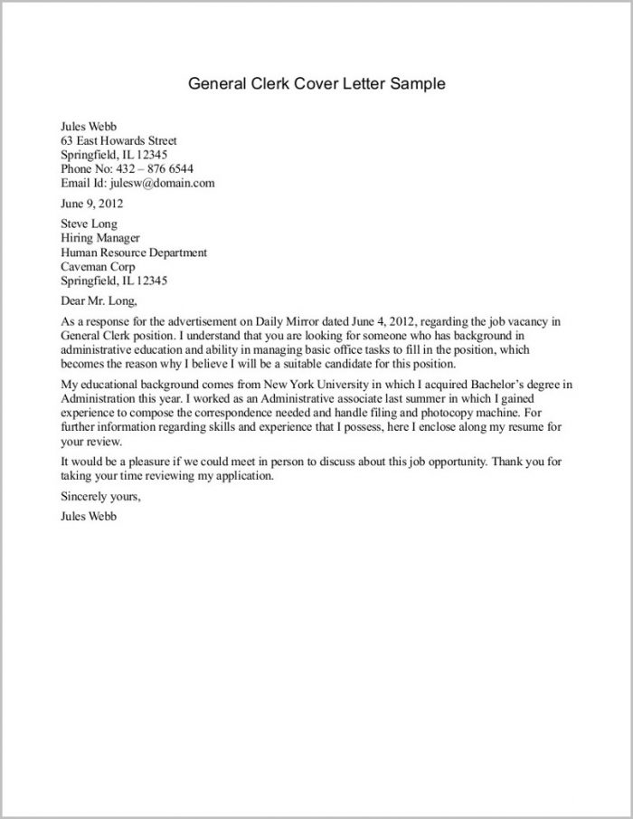 General Cover Letter For Job Example General Cover Letter For Job Example