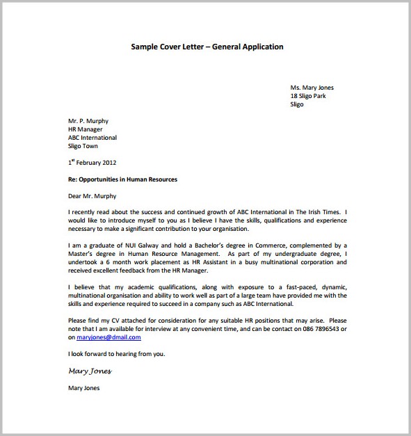 General Cover Letter Sample Free General Cover Letter Sample Free