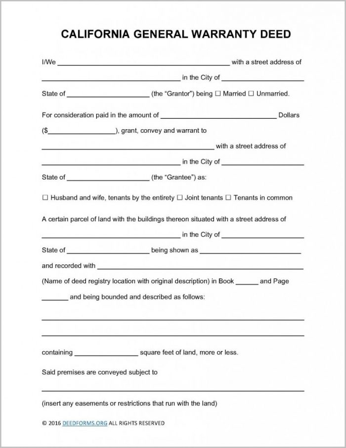 General Warranty Deed Form California General Warranty Deed Form California