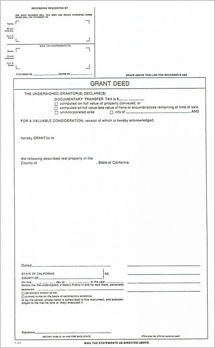 Grant Deed Trust Transfer Form Grant Deed Trust Transfer Form
