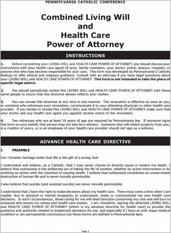Health Care Power Of Attorney Form Pa Health Care Power Of Attorney Form Pa