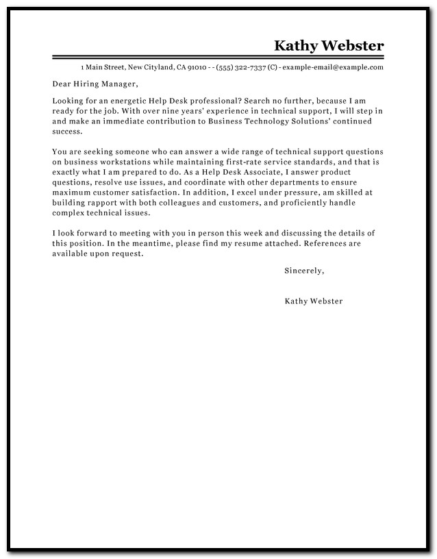 Help Desk Cover Letter Template Help Desk Cover Letter Template