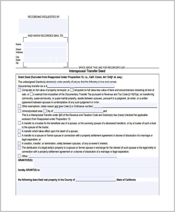 Interspousal Grant Deed Form Interspousal Grant Deed Form