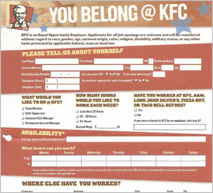 Job Application Form For Kfc Job Application Form For Kfc